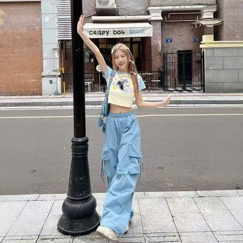 2025新款美式复古工装休闲裤女高腰直筒阔腿长裤设计感宽松拖地裤|undefined