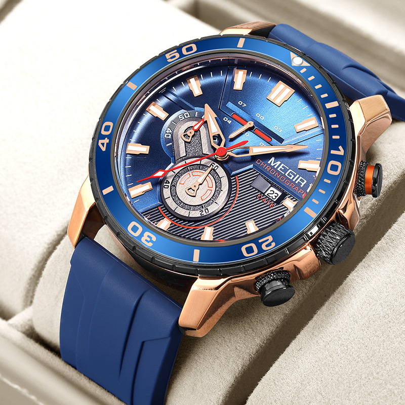2023新款美格尔多功能时尚计时运动跨境爆款硅胶带男士手表男批发