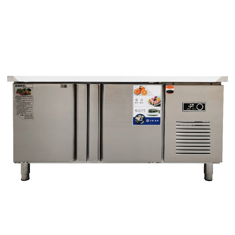 Congelador plano Mesa refrigerada congelador caja de preservación placa cocina congelador refrigerador comercial consola de acero inoxidable