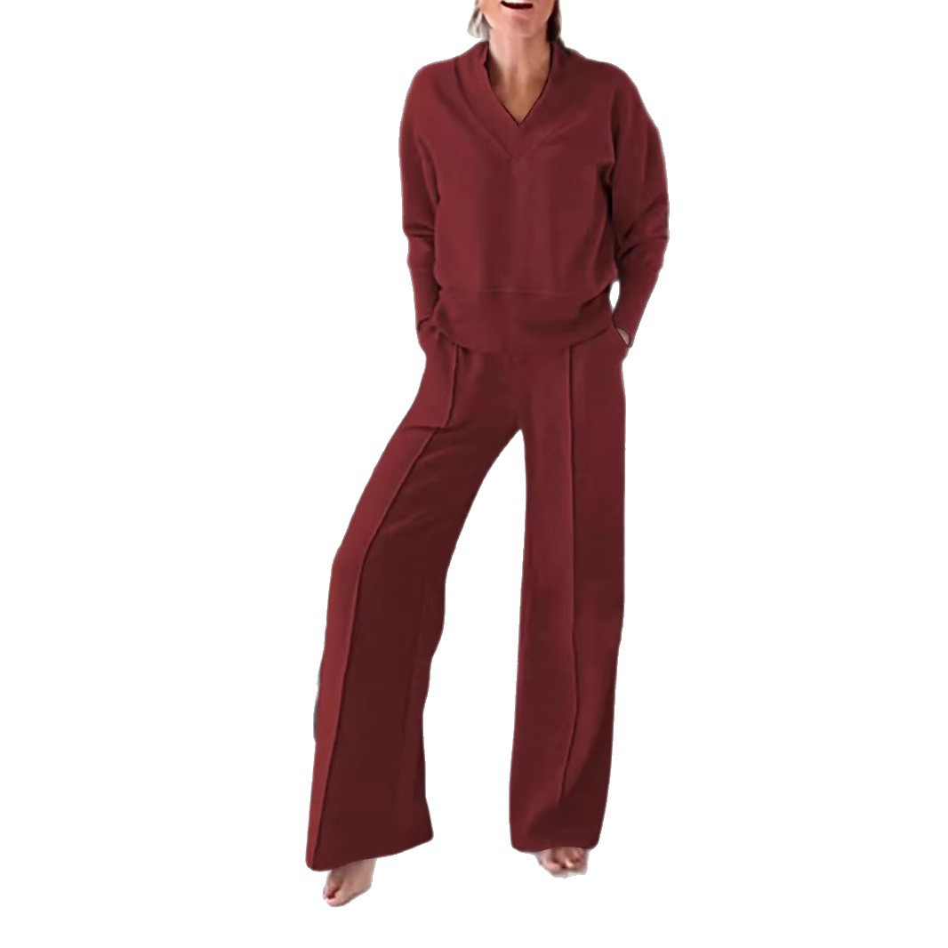 2026 Fall/Winter Cross-Border European And American New V-Neck Long-Sleeve Loose Solid Color Women's Fashion_ecoleips.com