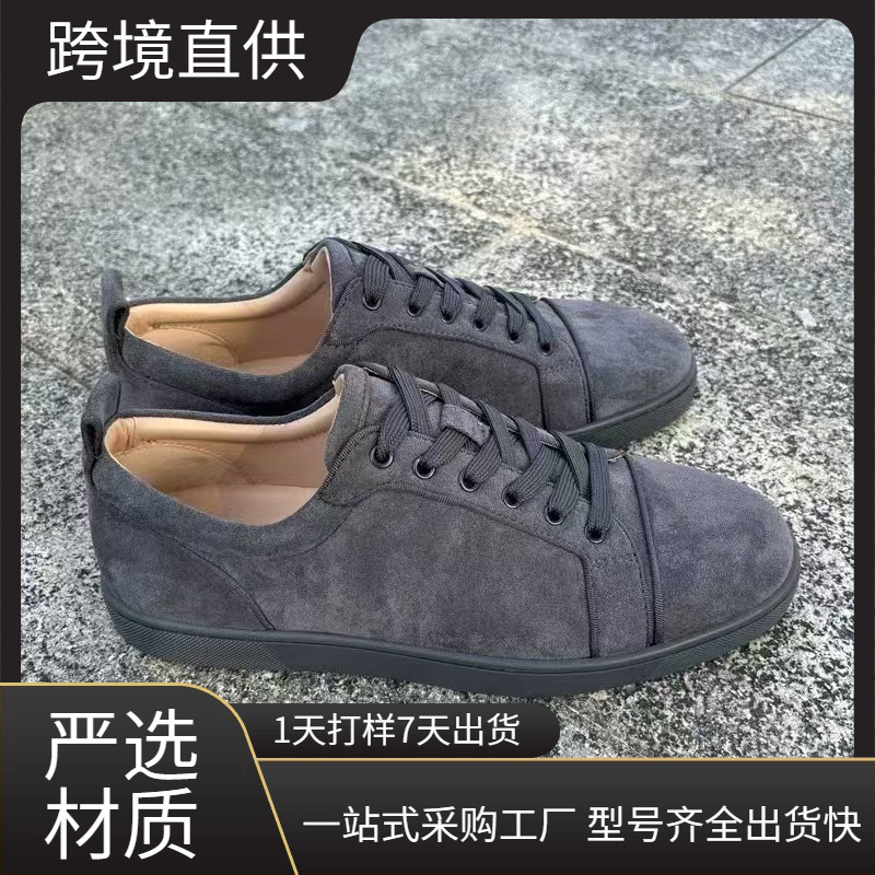 外贸欧洲站cl红底鞋电绣款低帮高帮男鞋红底情侣潮流铆钉休闲系带