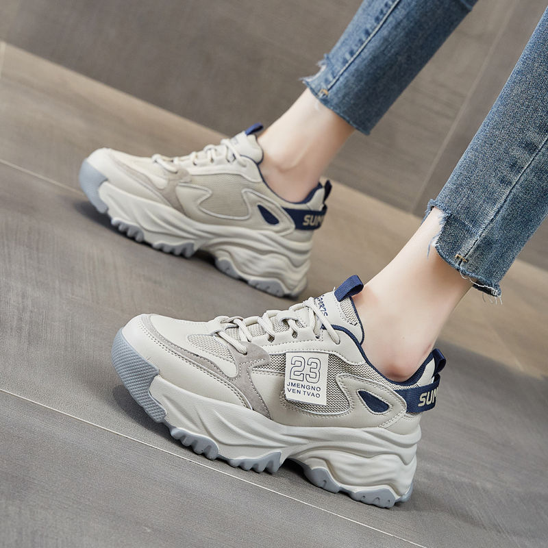 Zapatos de papá para mujeres con suela gruesa, zapatos de moda retrógrada de altura para mujeres, 2025 nuevos zapatos deportivos casuales de otoño y invierno para mujeres
