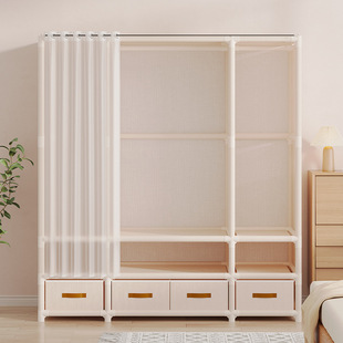 Wardrobe floor small apartment bedroom home durable clothes hanging shelf rental room simple assembly storage cabinet