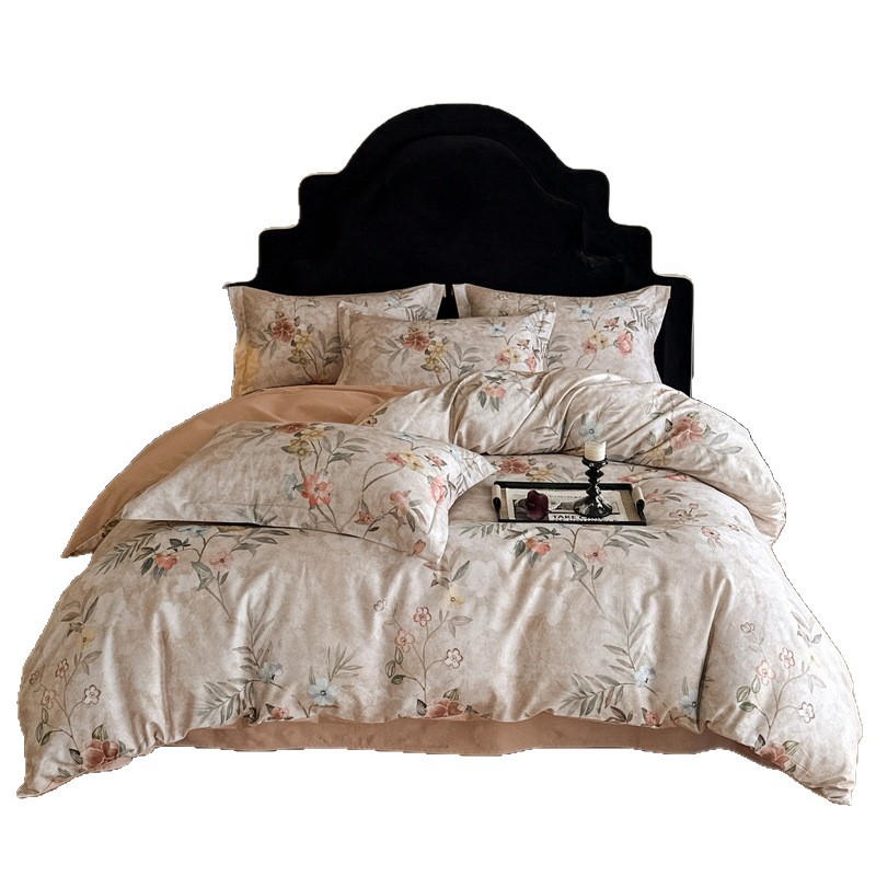 Nordic French Vintage Boho 60-count Long-staple Brushed Four-piece Set, Pure Cotton Duvet Cover Bed Sheet, All-cotton, New Autumn And Winter_voghion.com