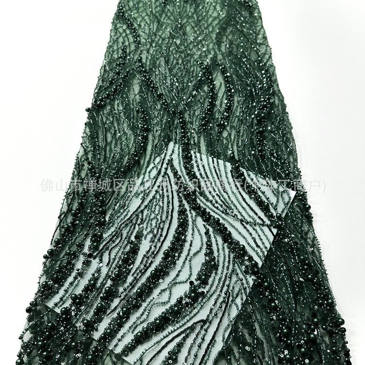 Caña, hierba de agua, tela de malla de perlas, cuentas hechas a mano, ropa de brindis, tela de vestido de noche