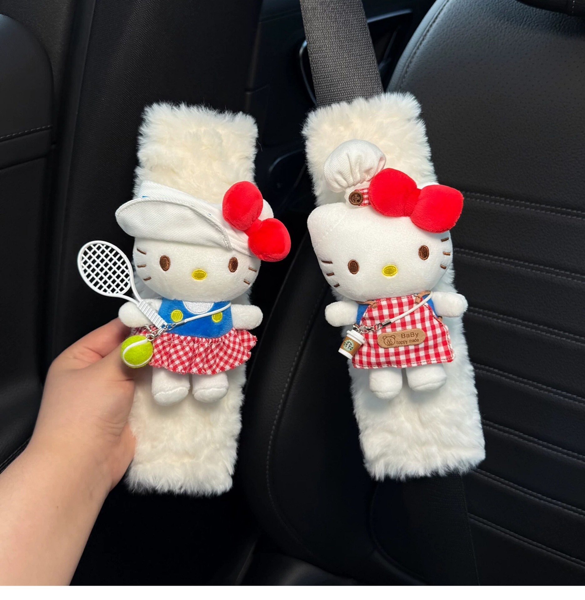 Cute KITTY car seatbelt shoulder pad, car interior seatbelt decoration, anti-abrasion clothing for couples, a pair for women