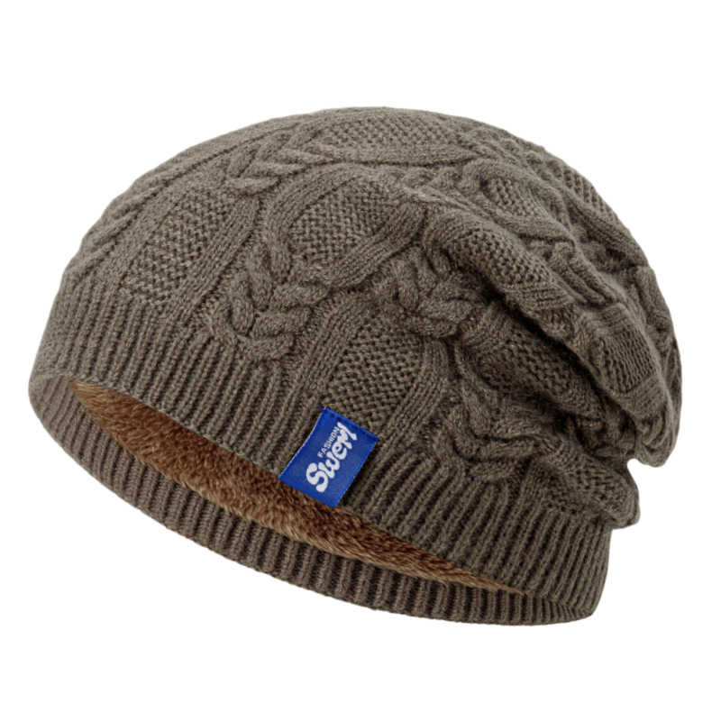 New Knitted Men's Winter Outdoor Fur Thickened and Warm Elastic Big Head Cover Ear Protection Woolen Hat_voghion.com
