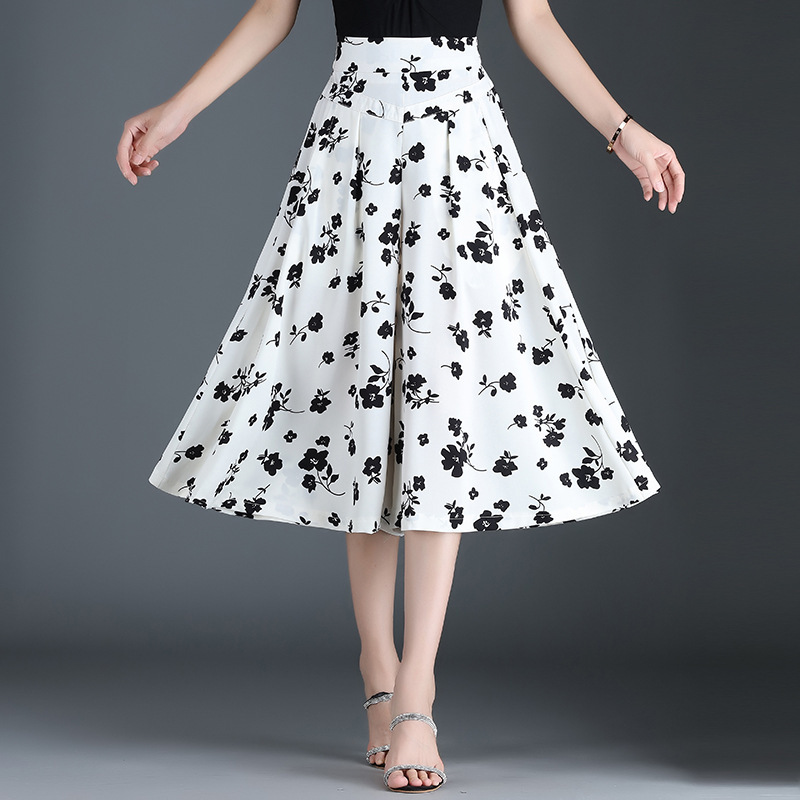 Women's Summer Thin Wide-Leg Pants with Print, 2026 New Style, Drapey Cropped Pants, Loose Chiffon Wide-Leg Floral Pants