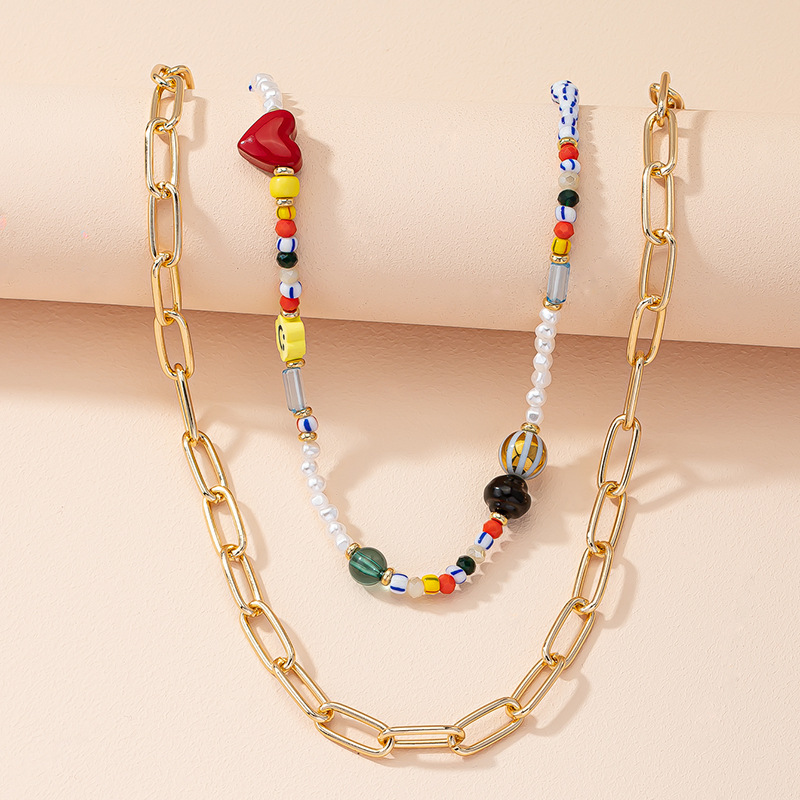 Ethnic Style Colored Beaded Sweater Necklace Female Thick Chain Sweater Chain Wholesale display picture 3