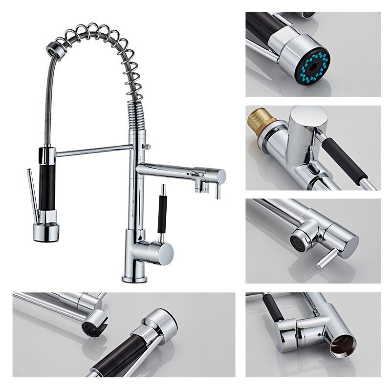 Cross-border high-pressure dual-use spring kitchen faucet pull-out type cold and hot sink vegetable basin telescopic shower faucet