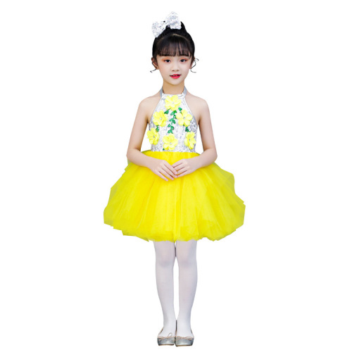 Baby toddlers girls jazz dance costumes flowers tutu skirt salsa modern dance dresses modern jazz dance sequins performance outfits for boys kids