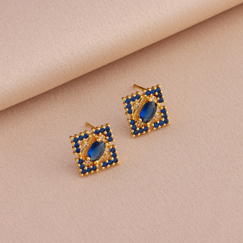 Set collana con pendente e orecchini in zircone blu stile retro_voghion.com