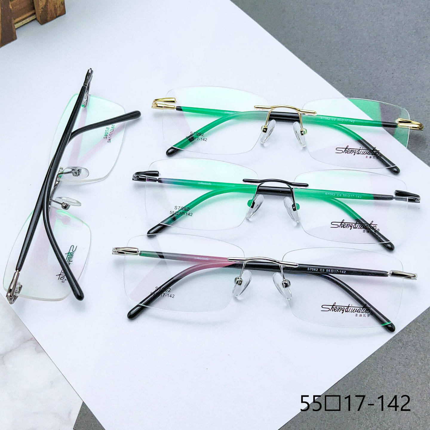 潮走量眼镜店配镜超轻合金近视眼镜架男无框切边平光近视镜框板材
