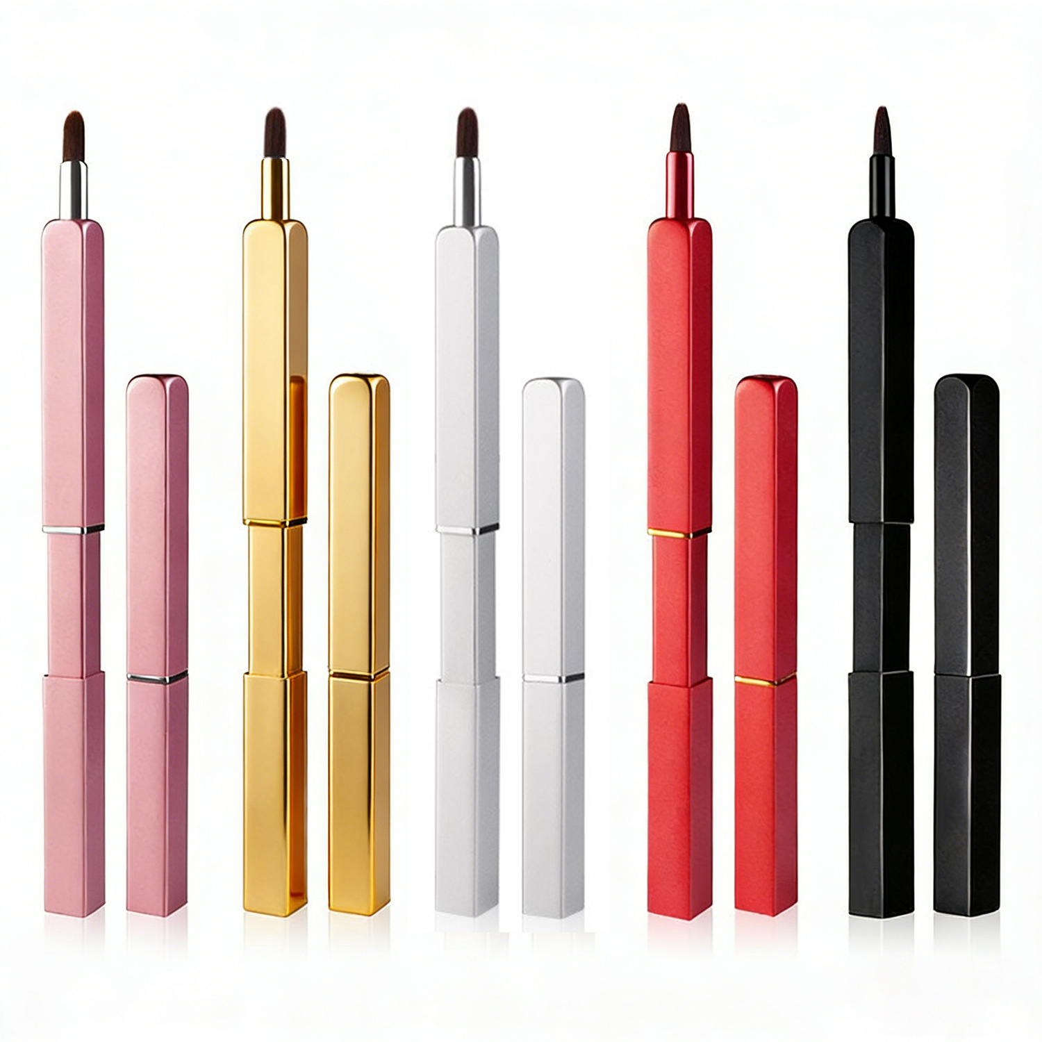 Pincel para labios, pincel para lápiz labial, pincel de maquillaje, retráctil, portátil, con tapa, cabeza redonda, silicona, mini herramienta de belleza para difuminar labios y corrector