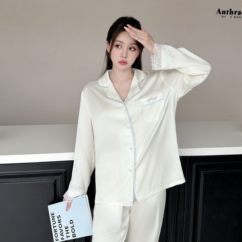 [Pearl Tansy] Pajamas Women's Ice Silk New Spring and Summer Short-Sleeved Lace Premium Ice Silk Two-Piece Home Clothes