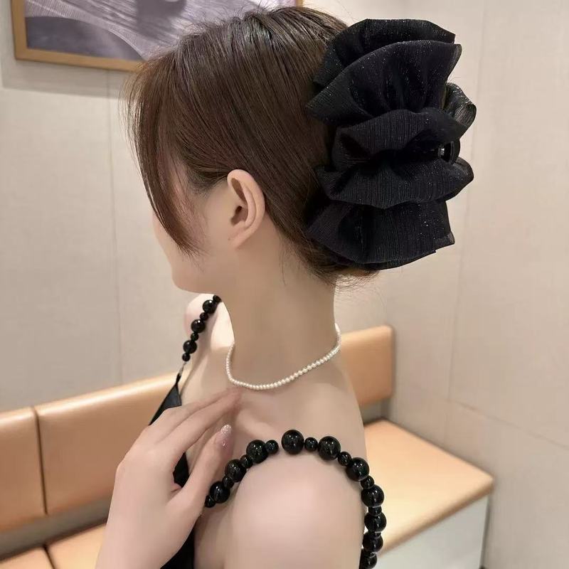韓国式の気質の高級感の黒い蝶結びは女性の泡の雲の髪を挟みます。|undefined