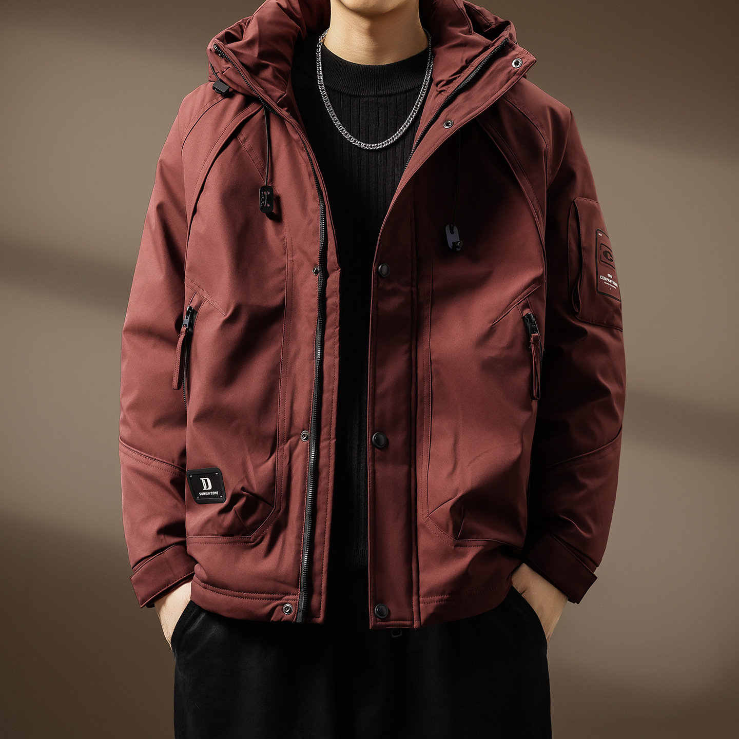 高端户外防风宽松工装连帽羽绒服男士冬季加厚保暖休闲冲锋衣外套