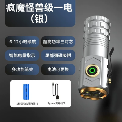 UV fənərlər Three Eyes, Ultra-Bright, Long-Range - silver-short-single-18500-battery