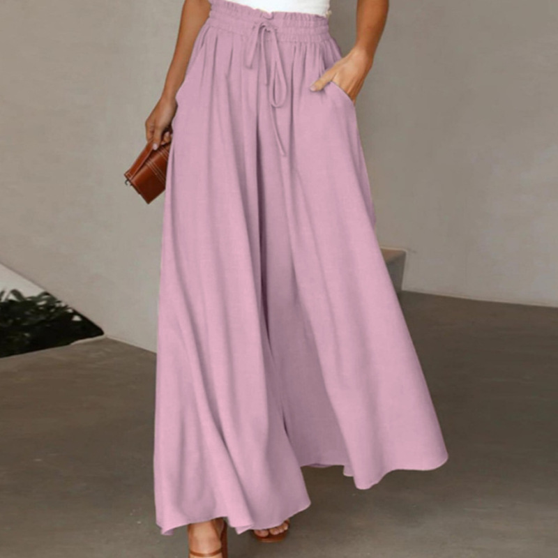 Cross-Border New European and American Style Elastic Waistband Wide-Leg Pants Fashion Solid Color Casual Amazon Women's Long Waist in Stock Cross-Border New European and American Style Elastic Waistband Wide-Leg Pants Fashion Solid Color Casual Amazon Women's Long Waist in Stock