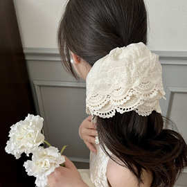 2025新款大号手作蕾丝花边双层法式发绳镂空洛丽塔风大肠发圈头绳