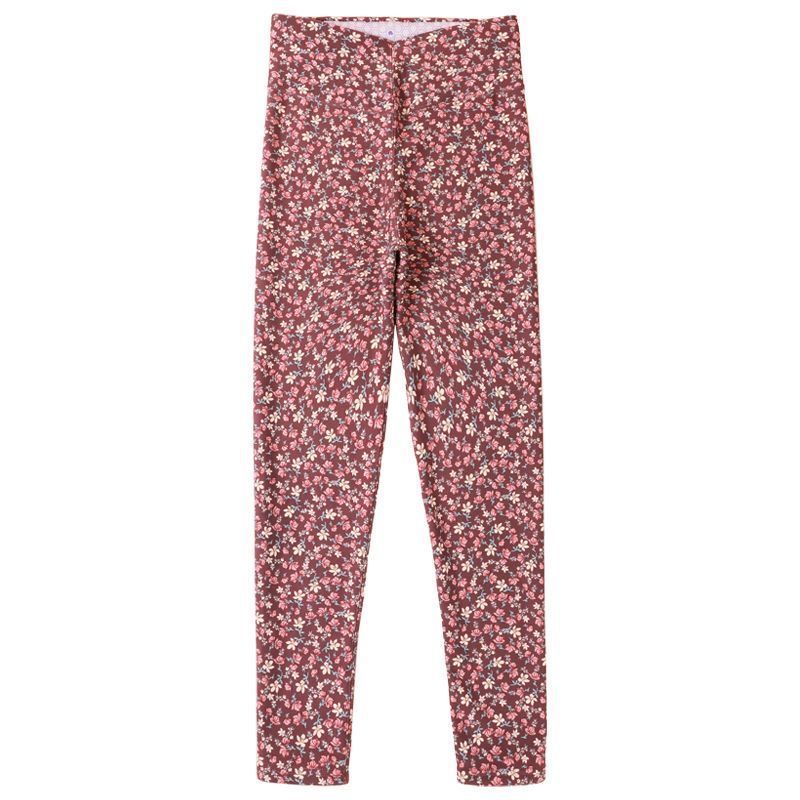 Nuevo calentamiento y grosor damas de cintura alta de mediana edad pantalones de algodón de algodón de caño y invierno pantalones de caño de flores cortas y pantalones de calzado