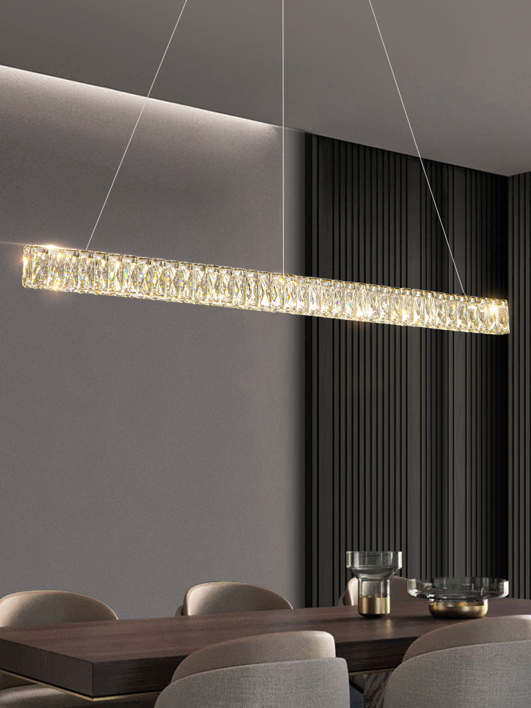 Smart light luxury restaurant chandelier, strip crystal lamp, extremely simple post-modern design, smart bar decorative lamps