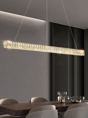 Smart light luxury restaurant chandelier, strip crystal lamp, extremely simple post-modern design, smart bar decorative lamps