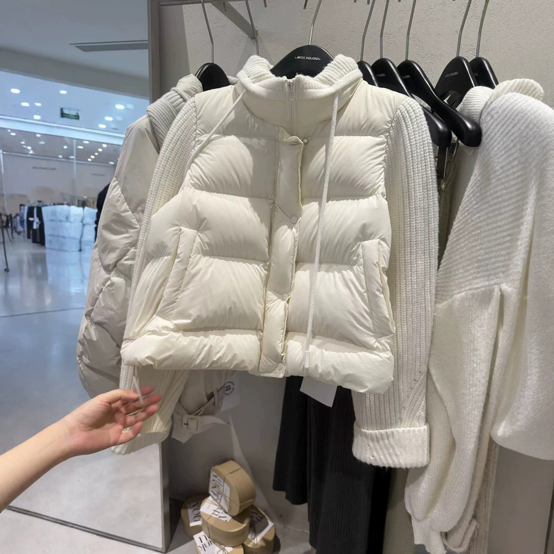 Cross-Border Autumn and Winter New Style 90 White Duck down Korean Knitted Patchwork Lightweight down Jacket Women's Short Sweater Sleeve Coat Trendy Cross-Border Autumn and Winter New Style 90 White Duck down Korean Knitted Patchwork Lightweight down Jacket Women's Short Sweater Sleeve Coat Trendy