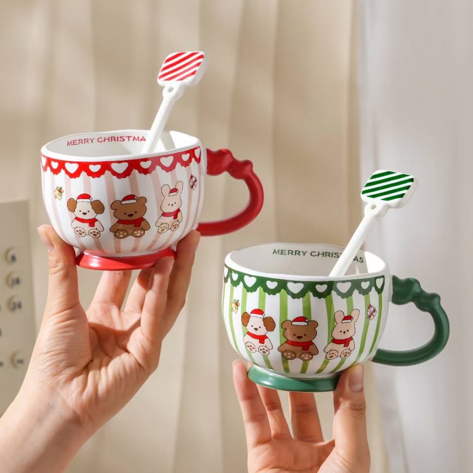 Taza para Desayuno de Oso Navideño de Porcelana con Cuchara para Desayuno y Avena image 1