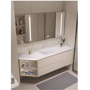 Processing corner cutting honeycomb aluminum bathroom cabinet combination ceramic rock plate seamless hot bending integrated hand washing integrated washbasin