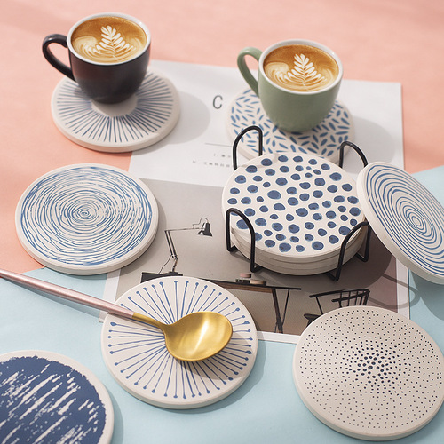 Diatomaceous earth absorbent pad, diatom mud, Japanese pattern, household round coaster, custom-made humidity-controlled and insulating placemat