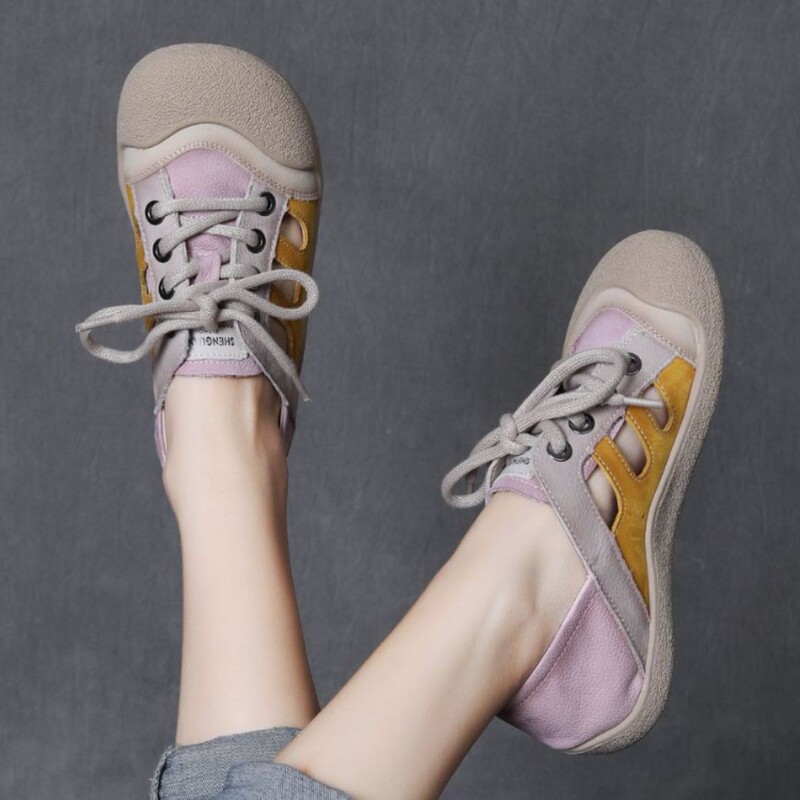 First-Layer Cowhide Vintage Hollow-Out Shoes for Women, New Summer Style, Forest-Style Artistic Sandals, Versatile Genuine Leather Casual Shoes