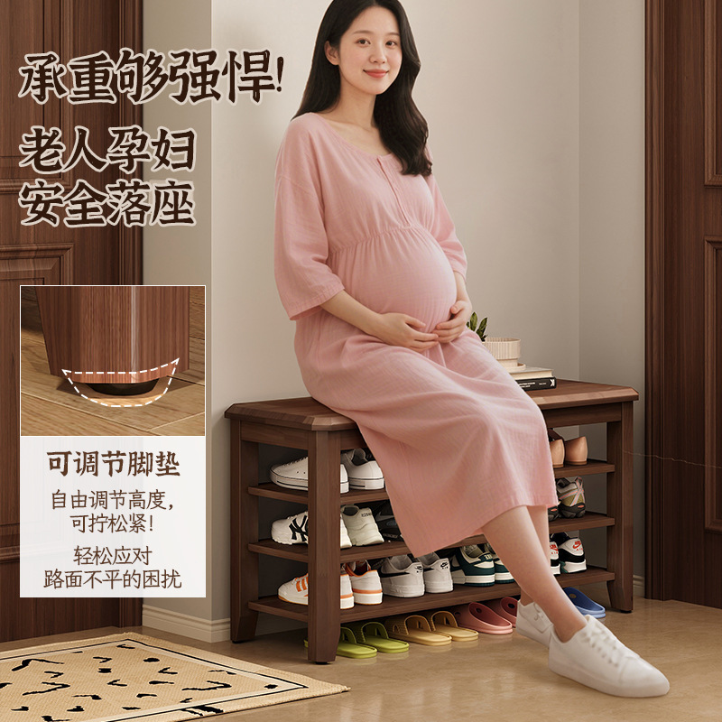 Estante de zapatos de madera maciza multicapa puerta doméstica taburete de zapatos de cambio de puerta 2025 nuevo gabinete de zapatos interior sin instalación integral