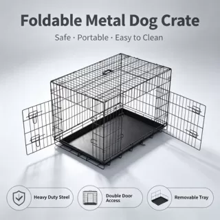定做折叠铁丝笼免安装双开门抽拉托盘带厕所狗笼子小型犬猫运输笼