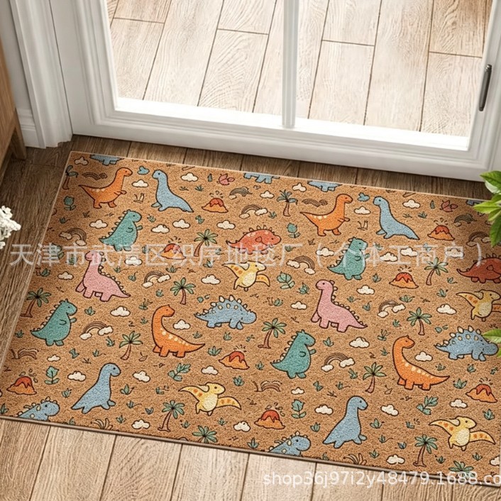 Cross-border outdoor shoe-changing entrance door mud-scraping mat, dinosaur-shaped, imitation coconut palm, thickened silk loop, non-slip floor mat, available for dropshipping