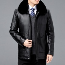 专柜真皮皮衣男中老年加棉加厚海宁绵羊皮夹克冬季保暧爸爸装外套