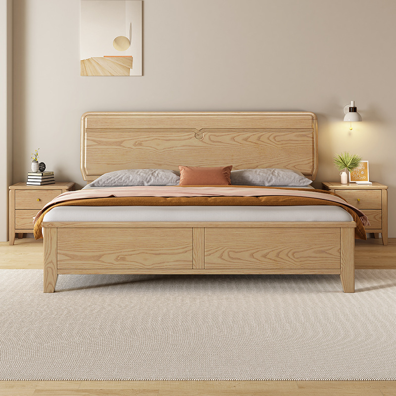 Cama de madera maciza de fresno nórdica, minimalista moderna, 1,8 m, 1,5 m, apartamento pequeño, cama doble, dormitorio principal, cama de almacenamiento de caja alta