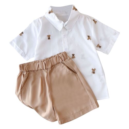 Children's cartoon bear suit summer Korean style children's clothing boys' fashion shirt shorts girls' skirts and pants two-piece set wholesale
