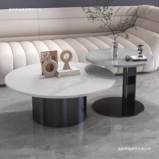 Simple Modern Slate Coffee Table Living Room Home Minimalist Round Coffee Table Italian Light Luxury Internet Celebrity Round Combination Tea Table