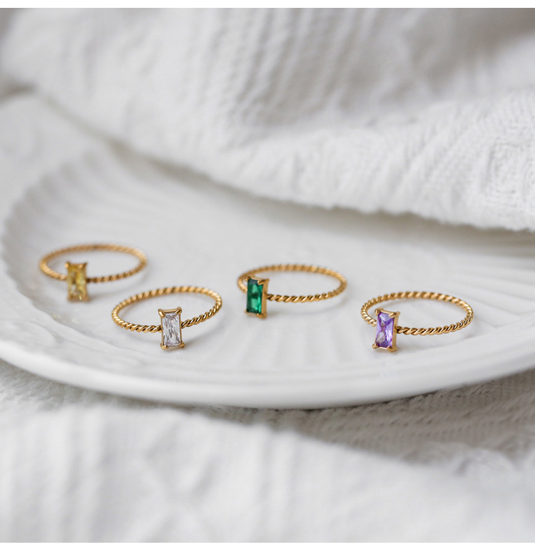 Simple Style Geometric Titanium Steel Inlay Zircon Rings 1 Piece