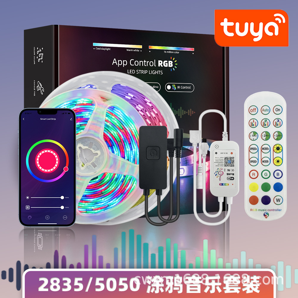 Tira de luz LED traje de graffiti música inteligente atmósfera impermeable tira de luz suave rgb5050 baja tensión 12V decoración comercio exterior