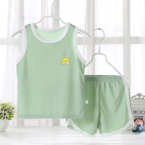 Children's Summer Quick-Dry V-Neck Suit Set Ice Silk Clothing Boy Girl Two-Piece Set Factory Wholesale