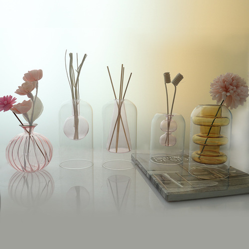 Double-layer glass aroma bottle essential oil diffuser bottle fragrance bottle perfume fragrance fireless diffusion home-use rattan dry flower bottle 