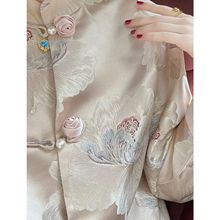 新中式女国风旗袍上衣2023年新款清冷感上衣牡丹珍珠玫瑰盘扣外套
