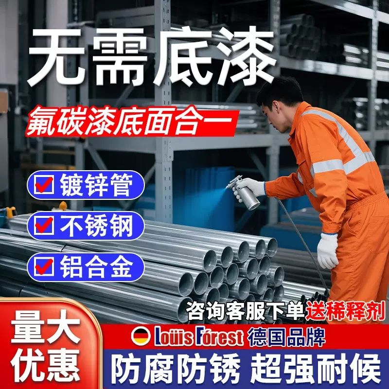 油性金属漆氟碳漆底面合一镀锌管铝合金不锈钢专用户外防腐防锈漆