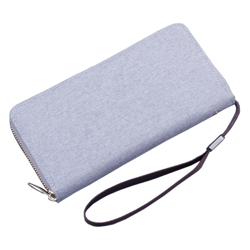 Lona embrague hombres cremallera bolso simple multi-Tarjeta cartera con pulsera Oxford tela larga