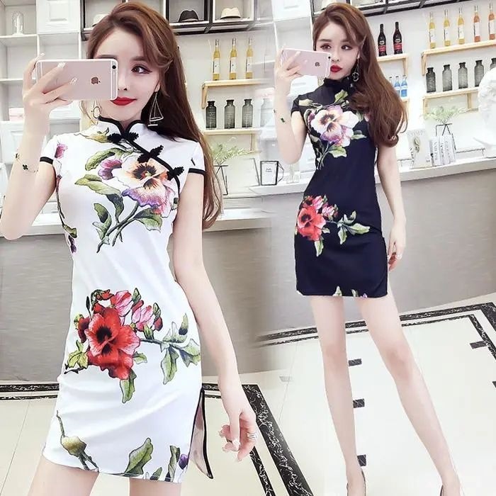 夜店连衣裙女年新款显瘦开叉超短包臀国潮旗袍酒店桑拿技师服