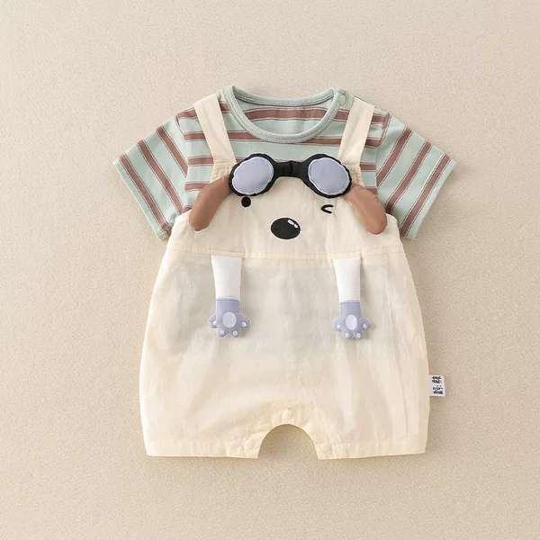 Baby Summer Suit Overalls for Men and Women, Baby Clothes, Toddler Summer Clothes, Thin Short-Sleeved Cartoon Puppy Outing Clothes