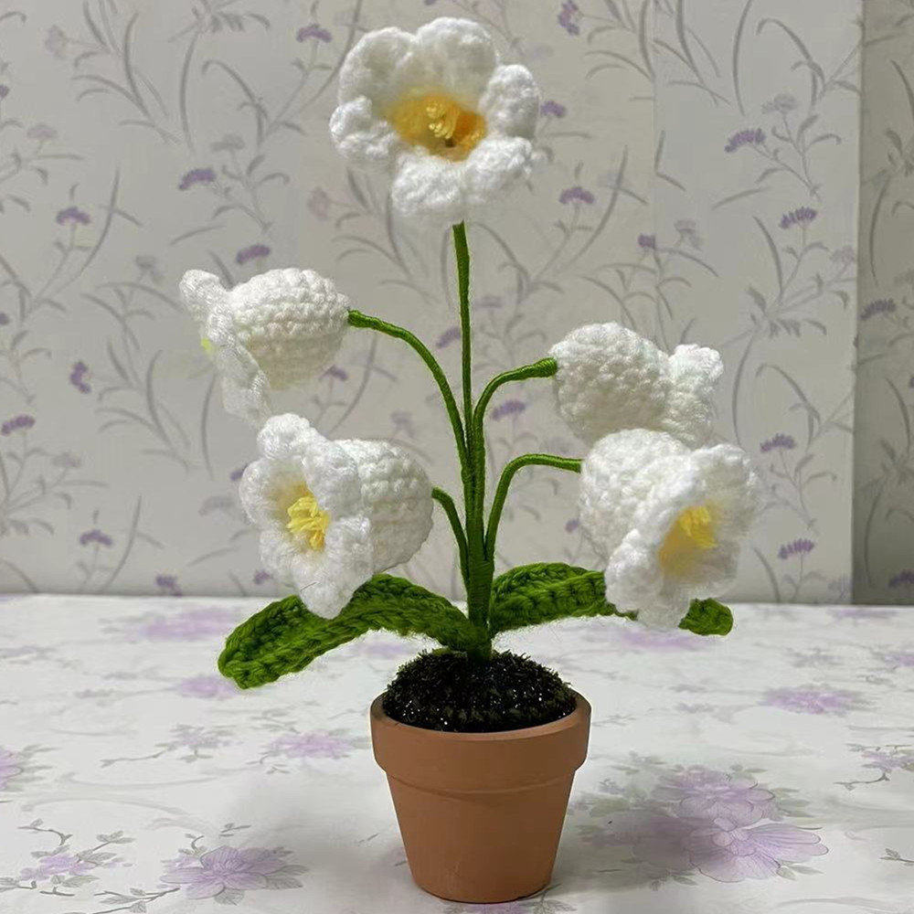 Flores de lirio de los valles tejidas a mano con hilo de ganchillo, flores artificiales, flores de campanilla, flores falsas, lirios de los valles artificiales, productos terminados al por mayor de ganchillo.