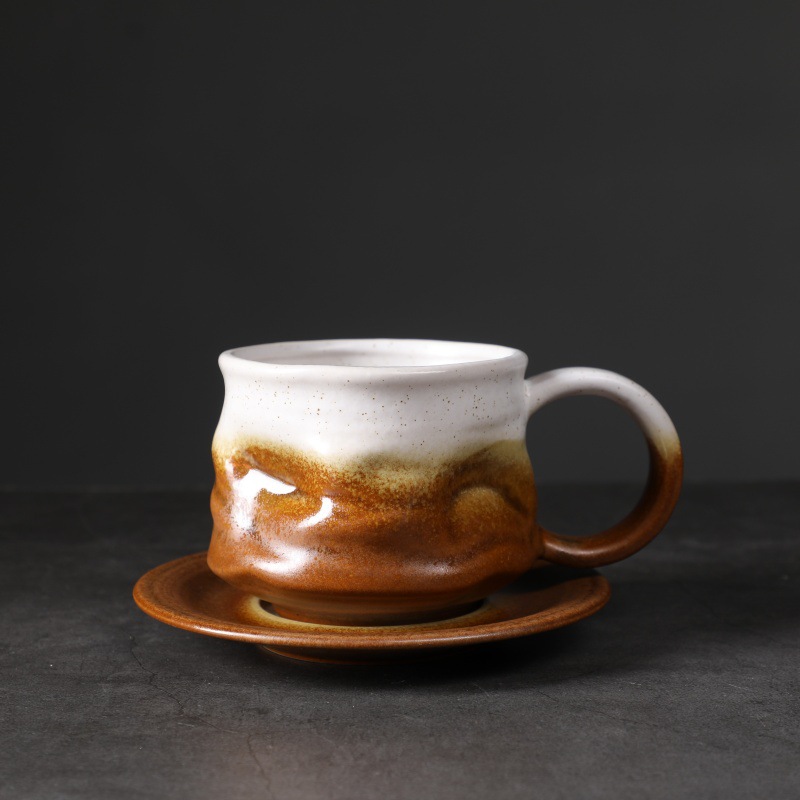 Estilo japonés vintage de cerámica taza de café y platillo traje creativo regalo taza de té de la tarde taza de café de gres